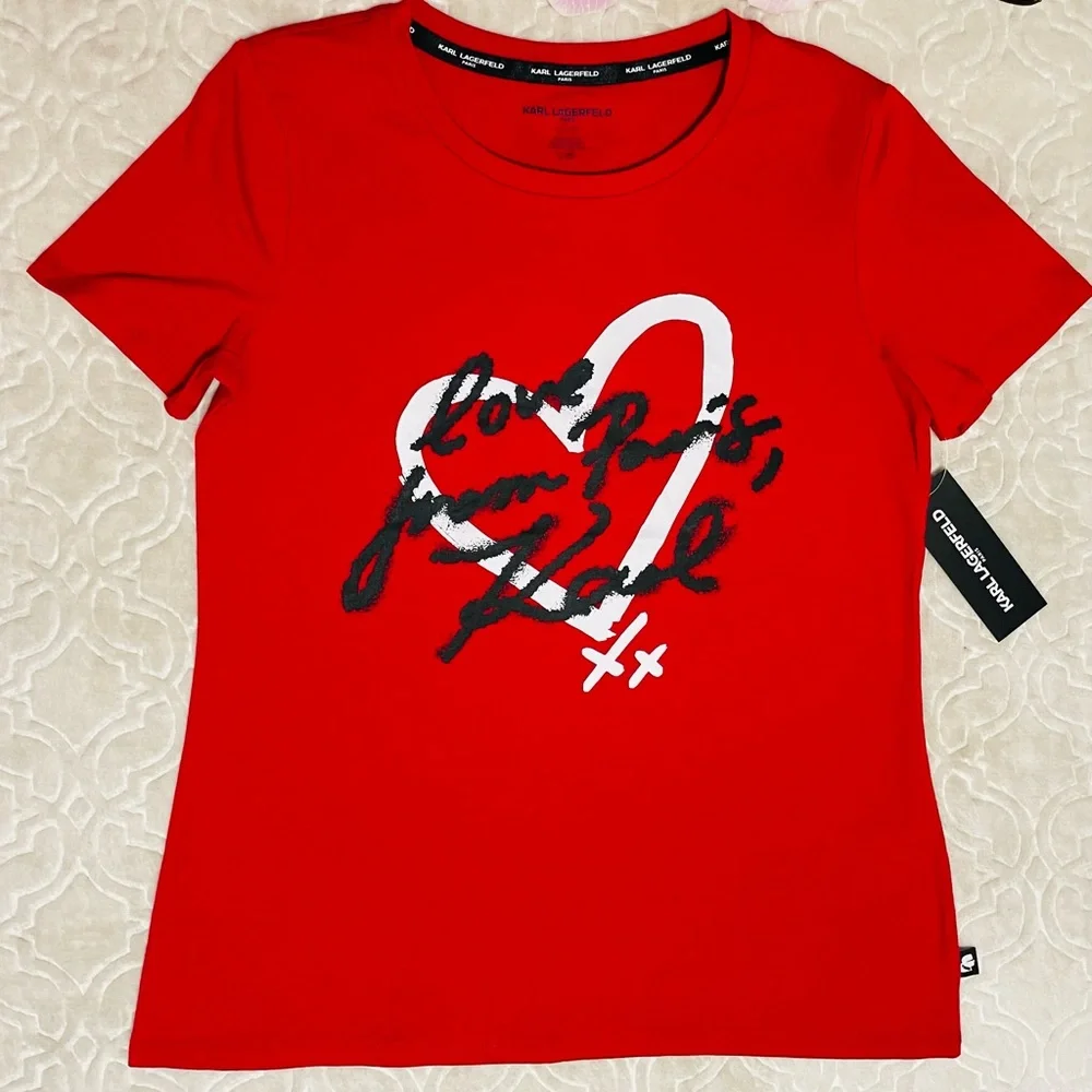 Karl Lagerfeld Love From Paris Tee Shirt Women’s Size Large (Red ) - Picture 1 of 1